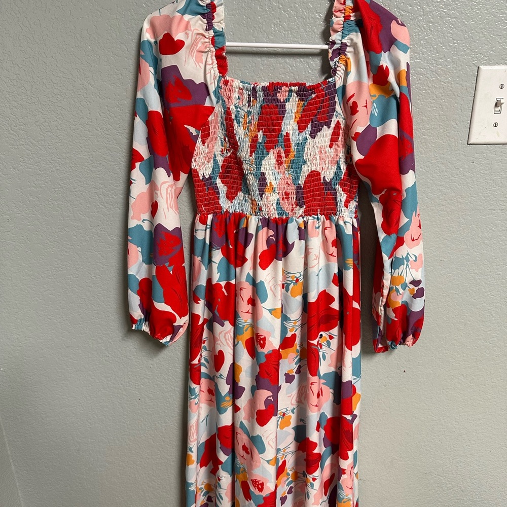 Women’s shirred dress floral print maxi dress